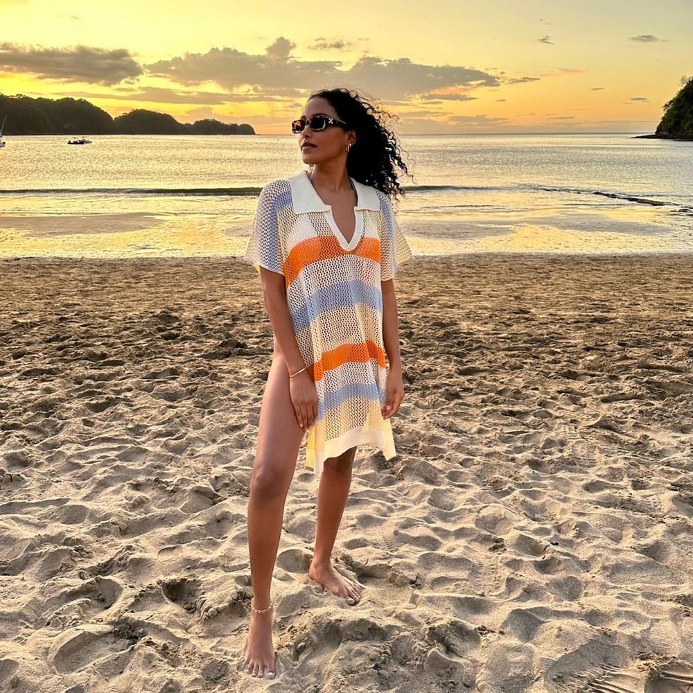 SHEIN Color Block Batwing Sleeve Split Hem Cover Up